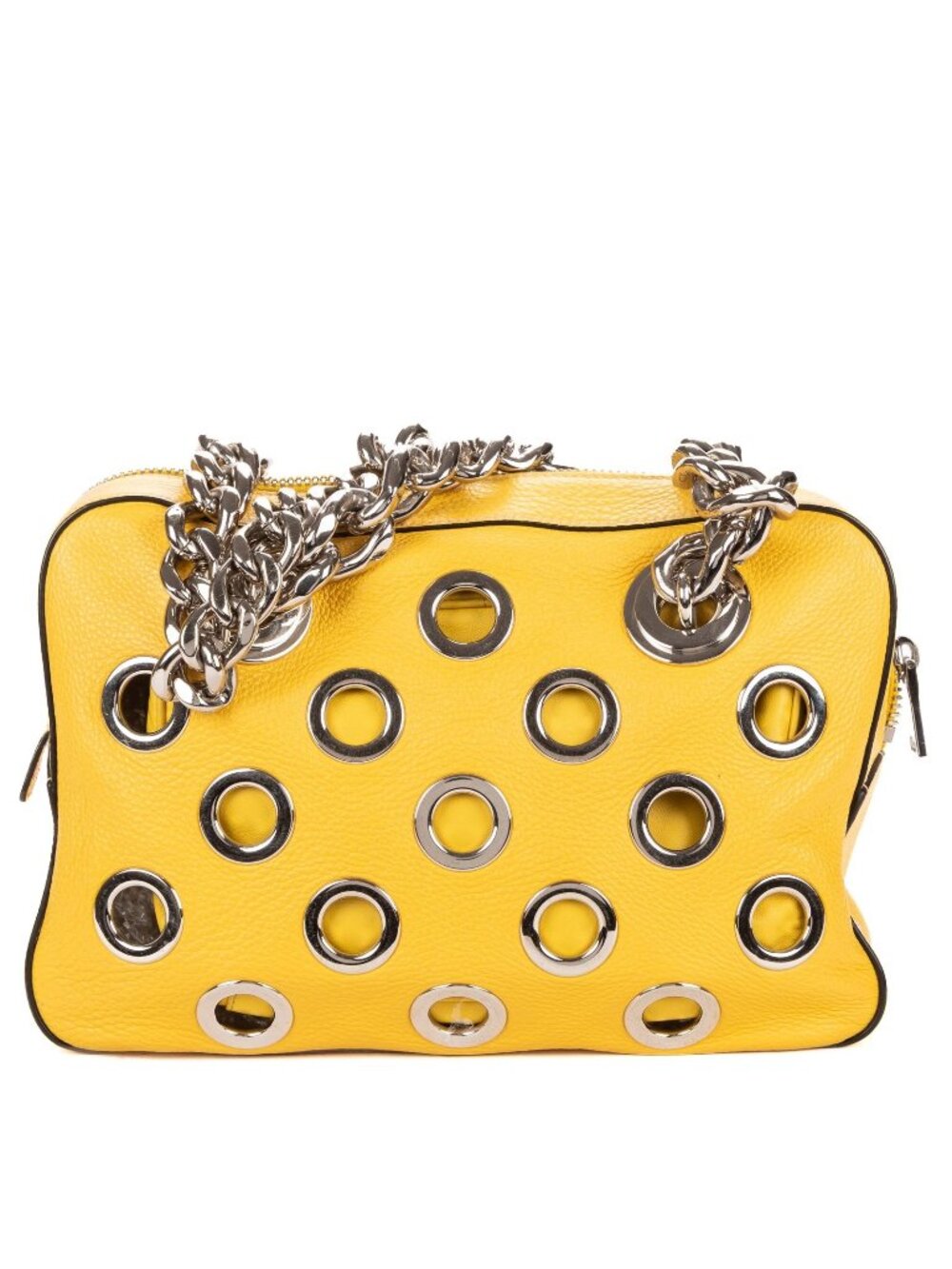 Prada Small Grommet Canapa Tote Yellow Vitello Daino